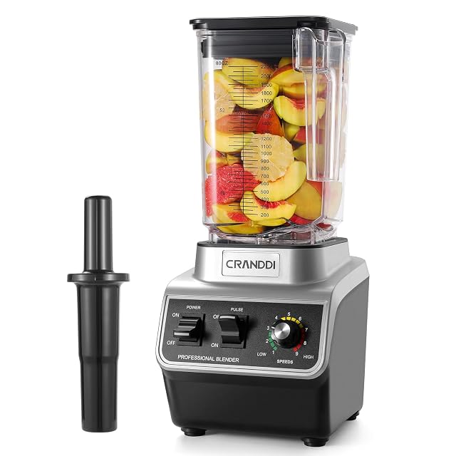 CRANDDI Professional Commercial Blender Max 1500W 80oz Pitcher Powerful Blender with Tamper for Smoothie Ice Crushing Variable 9