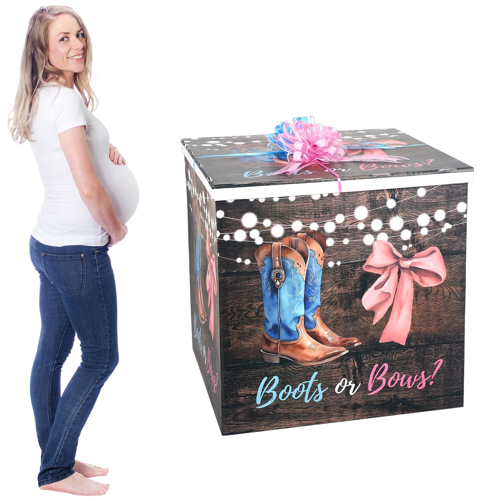 AmazingSpark 28in Jumbo Gender Reveal Gift Box Kit with Oversized Box Giant Pull Bows for Gender Reveal Baby Shower Birthday Party Decor(Boots or Bows)