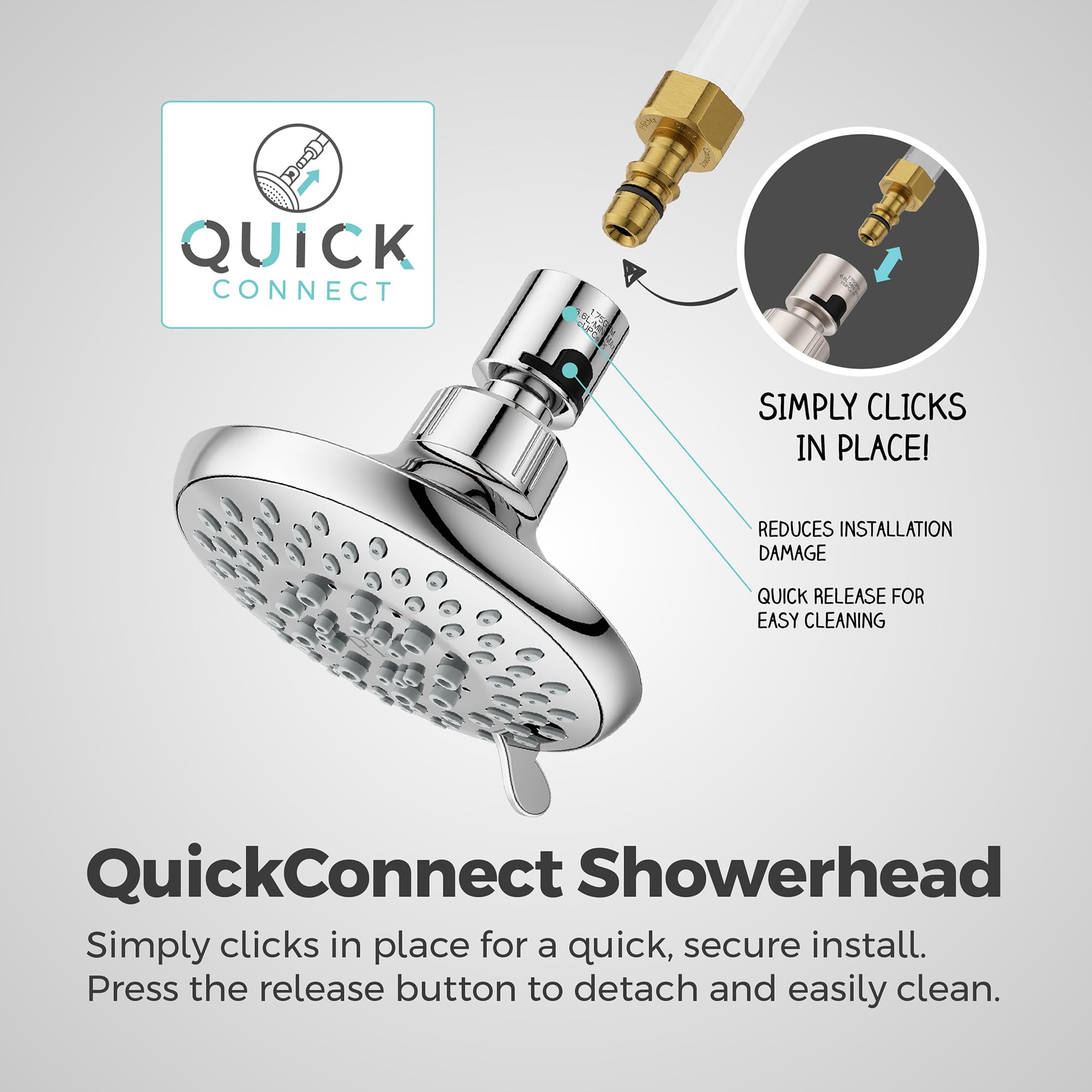 Pfister Cabezal de ducha universal con adaptador QuickConnect, 5 funciones, redondo, 1.75 GPM, acabado cromado pulido, 015WS2UT04QC