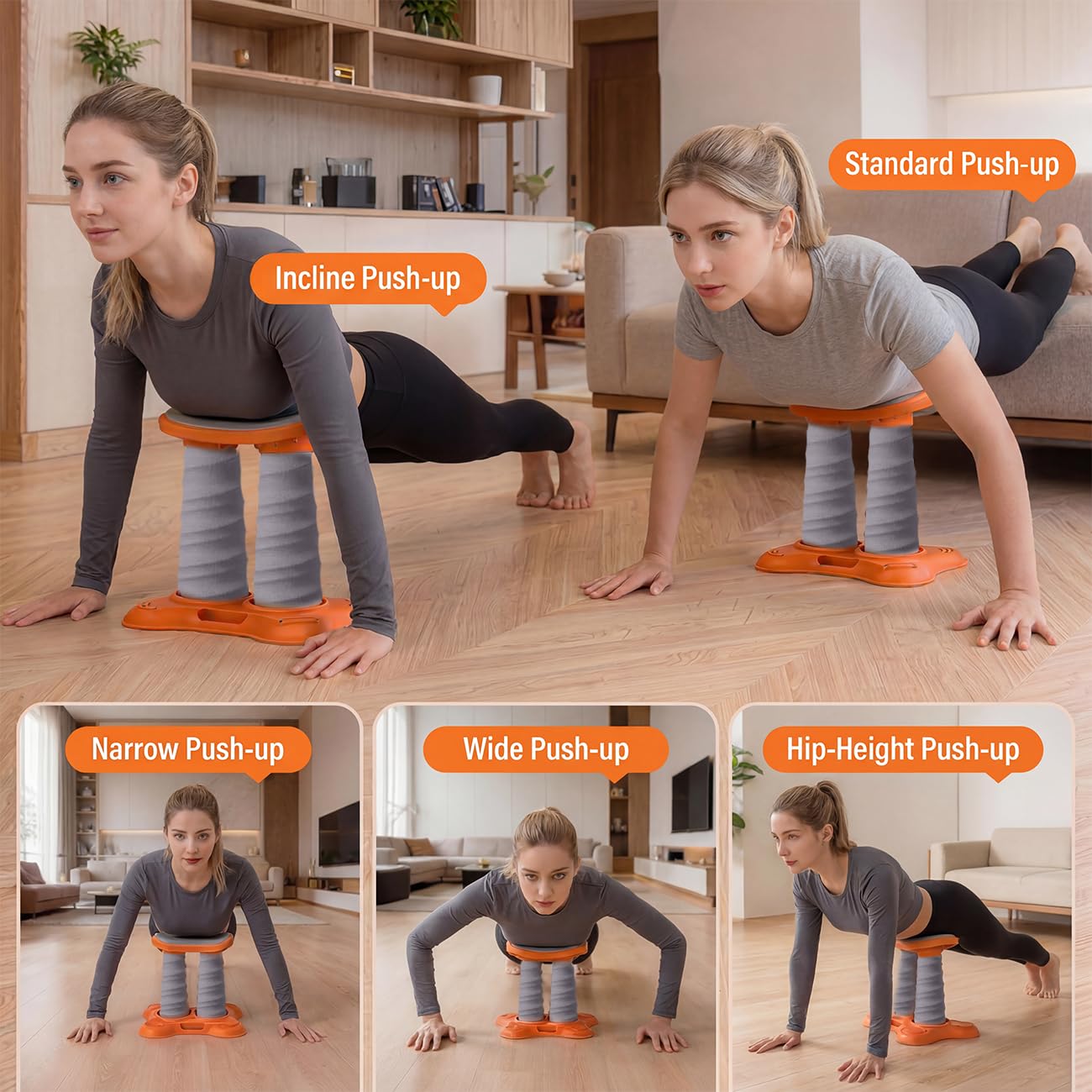 Push Up Assist A Doppia Molla per Allenamento A Casa, Push-Up Helper Orange,Double Spring