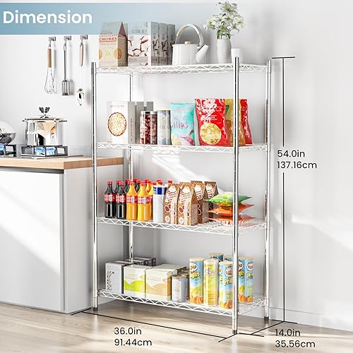 Miniatura 3 de Whitmor Estantes ajustables de 4 niveles Supreme y patas niveladoras, cromados