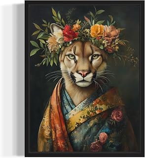 Cougar Flower Head Wall Art Print Poster, Kimono Bathroom Dressing Room Decor Posters Prints for Restroom Home Picture Painting Artwork Gallery 6 (Cougar, 8 x 10 inches, Unframed)