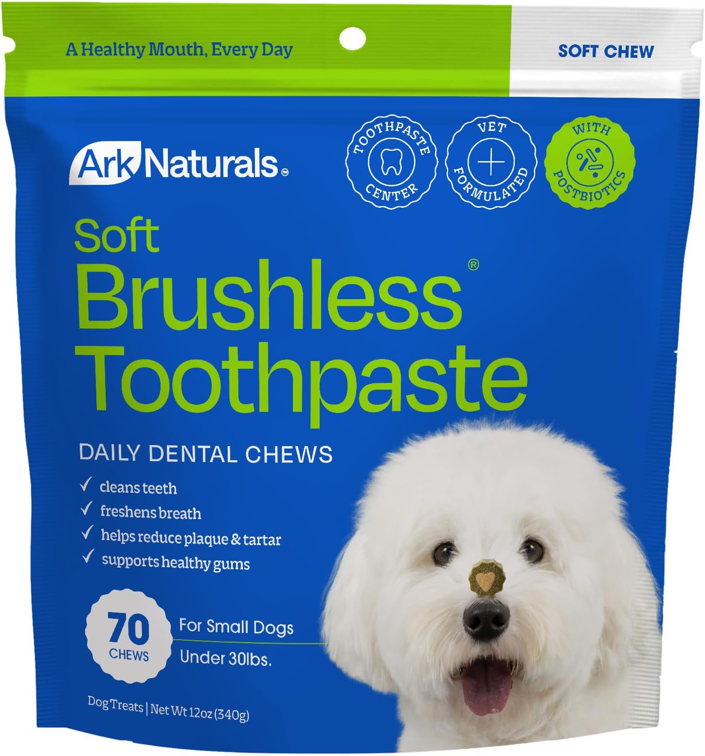 Ark Naturals Soft Brushless Toothpaste, Dog Dental Chews for Small Breeds, Freshens Breath, Unique Texture Helps Reduce Plaque & Tartar, 12oz, 1 Pack