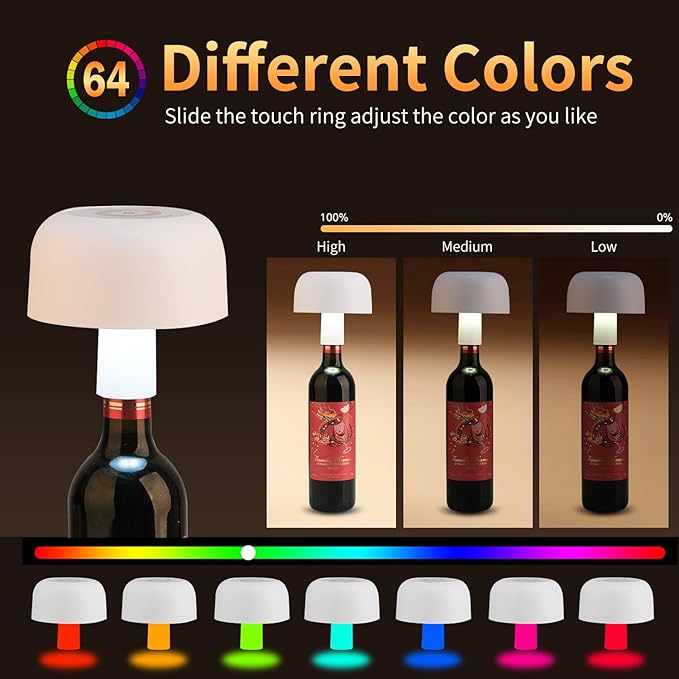 ORUNO Wireless Bottle Lamp, RGB Modes & 3 Color Stepless Dimming Bottle lamp Shade, Rechargeable Touch Table Lamp with 2 Lamp Base for Bedrooms/Restaurants/Bars/Outdoor Dining (White) photo 3