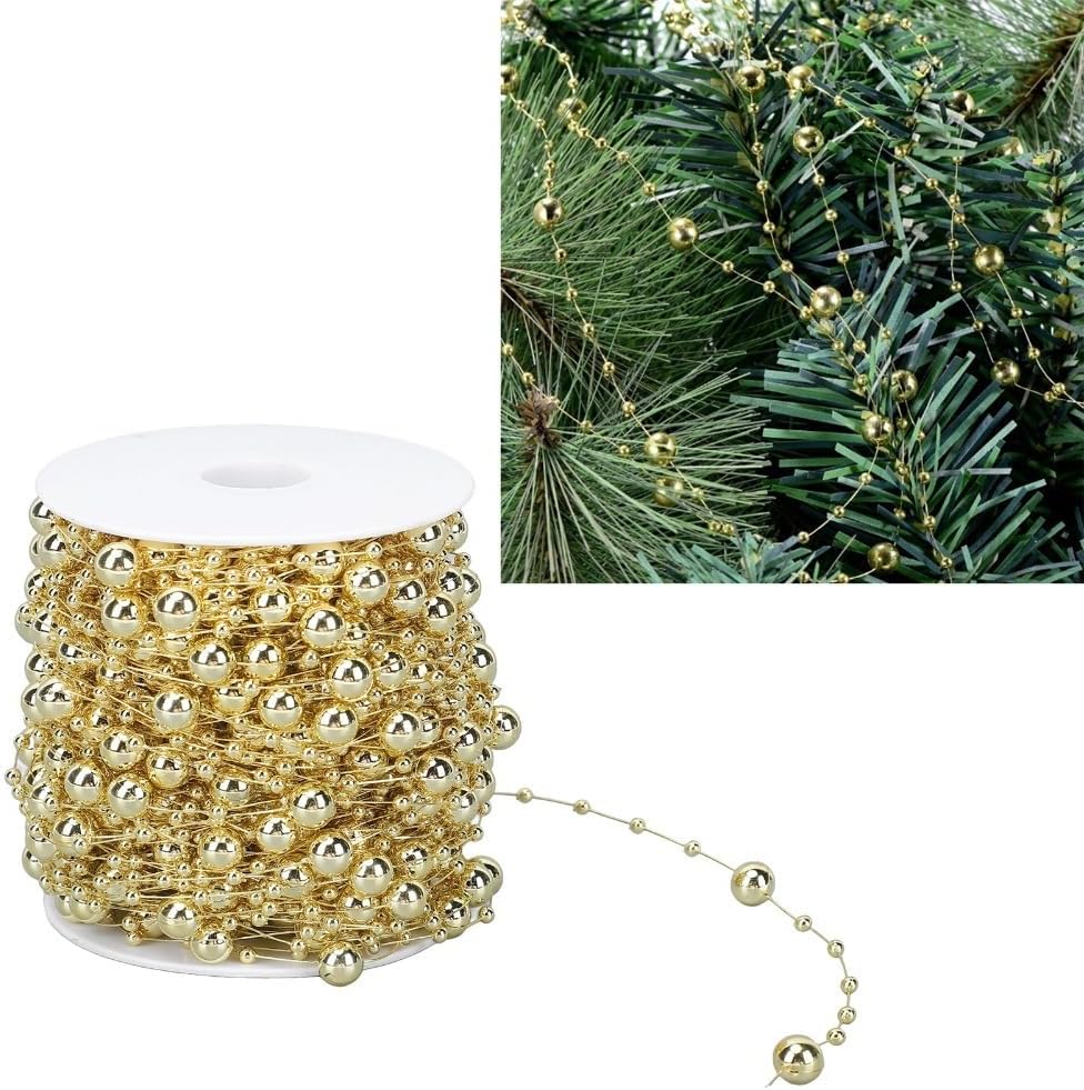 Artificial Pearl Bead Chain Roll, 30m Gold Pearl Trim