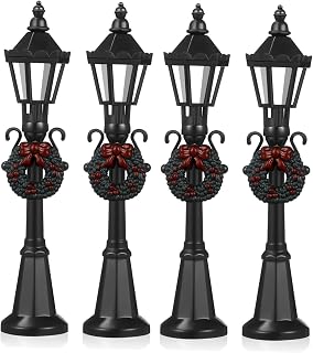 CIYODO 4 Pçs Lâmpada Mini Casa De Boneca Mini Lanternas Decorativas Decoração Vintage Luz De Rua Estatueta Acessórios De Casa Minúsculos Acessórios De Vila Natal Postes De Iluminação De