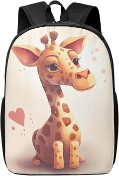 Backpack for Women Men Lightweight Casual Travel Daypack Heart Shape and Giraffe Laptop Backpack Cute Work Bag