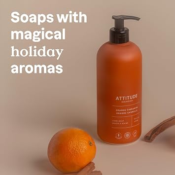 ATTITUDE Liquid Hand Soap, EWG Verified, Plant and Mineral-Based, Dermatologically Tested, Vegan, Orange Cinnamon, 473 mL