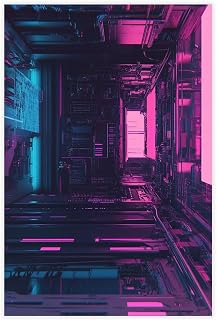 Futuristic Cyberpunk Poster – Metallic Glitch Art Print for Techcore Room Decor Poster Print Decorative Painting Canvas Wall Art Living Room Posters Bedroom Painting 12x18inch(30x45cm)