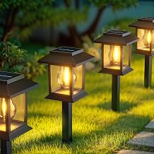 Solar Lights Outdoor Garden, 4 Pack Stake Waterproof Solar Garden Lights Pathway Lighting Outdoor for Patio Pathway Lawn Yard Decoration [Energy Class A]