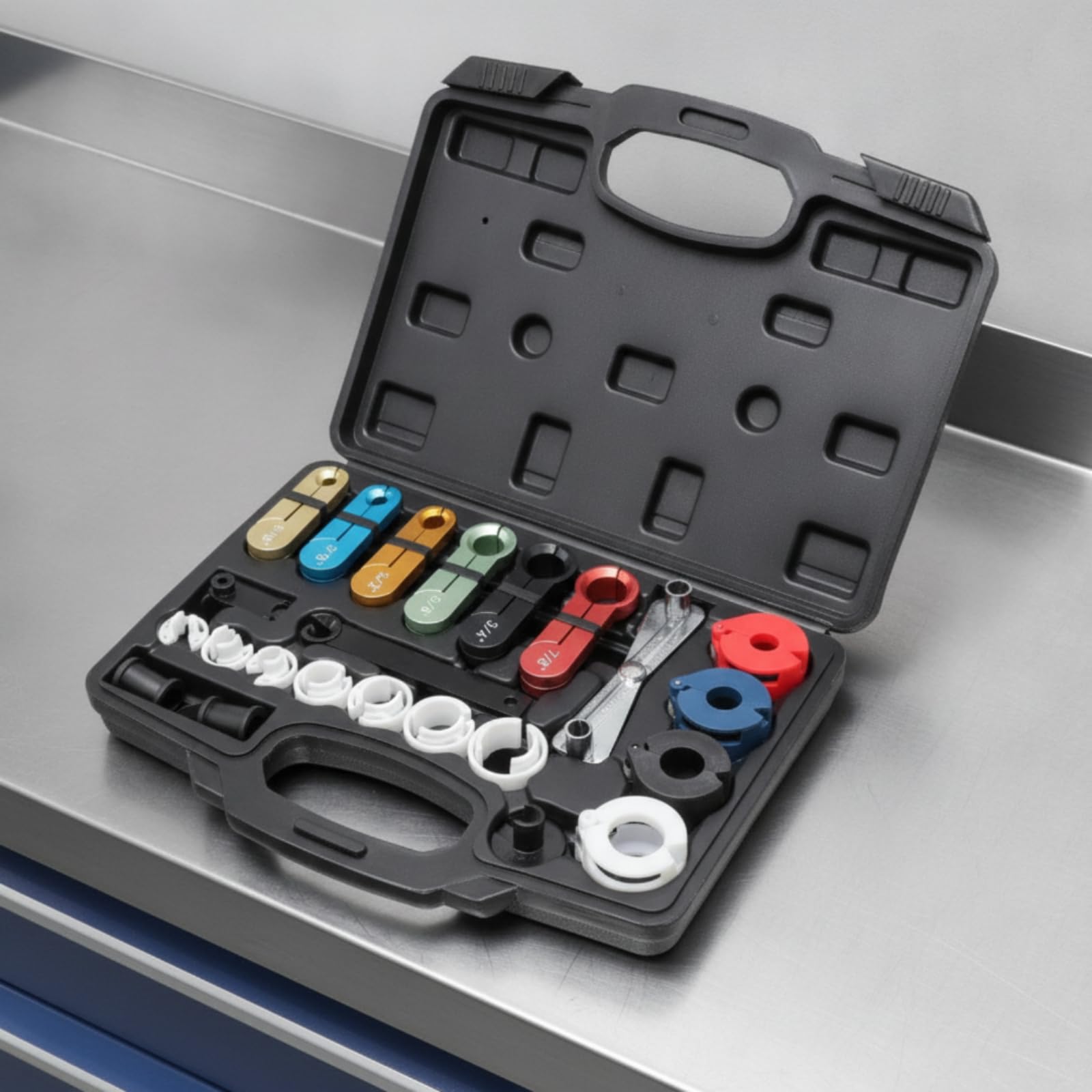 KESOTO Juego de Desconexión Automotriz Kit de Herramientas para Conexiones Adaptadores de Desenganche Llave de Ajuste Estuche Portátil con Compartimentos, Negro, Modelo De Acero Plástico