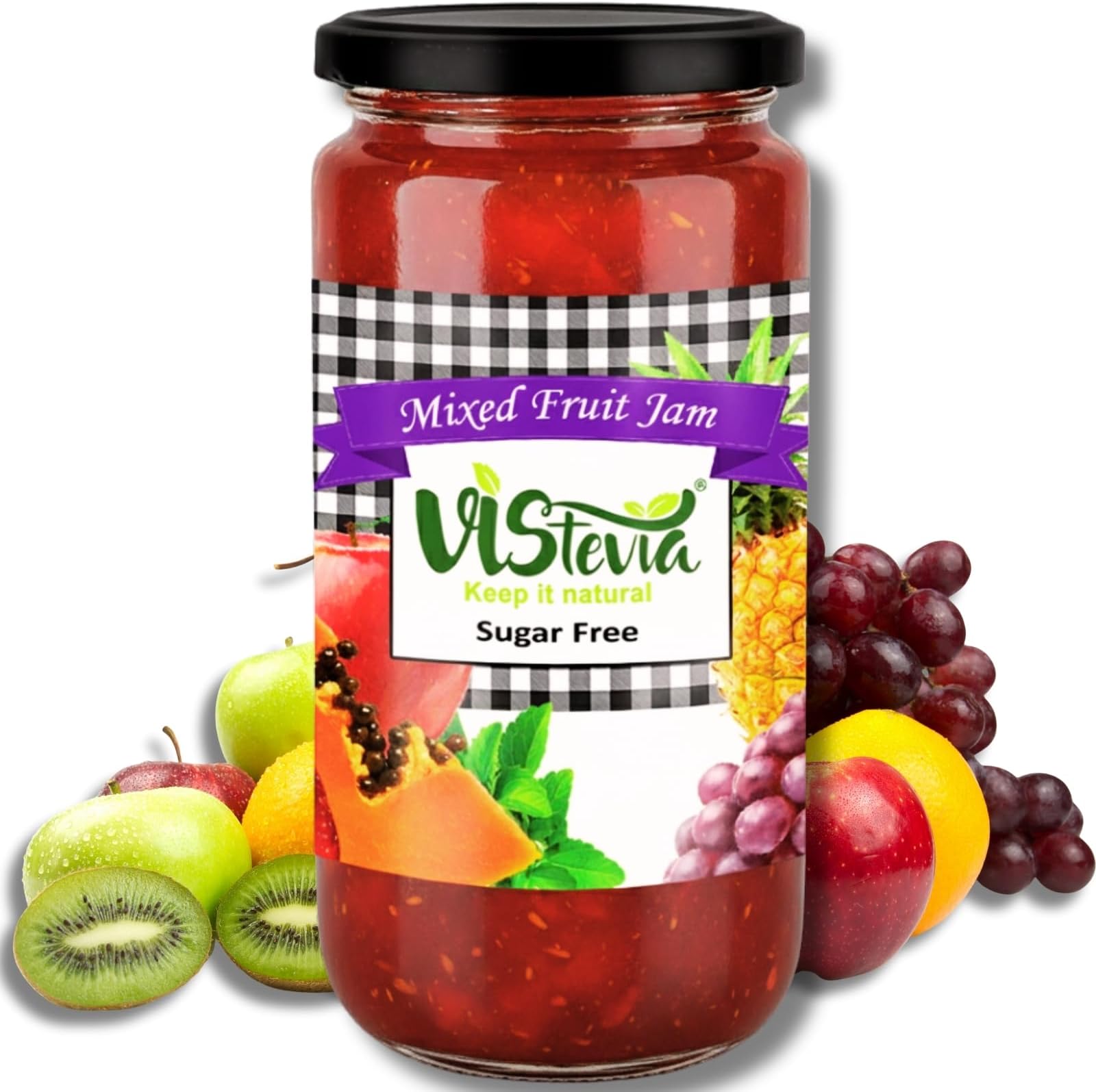 Sugar Free Mixed Fruit Jam, Diabetic and Keto Friendly - Sweetened Naturally with Stevia, More Than 60% Fruit Content - Tastes Delicious - Pack of 1 (400G)