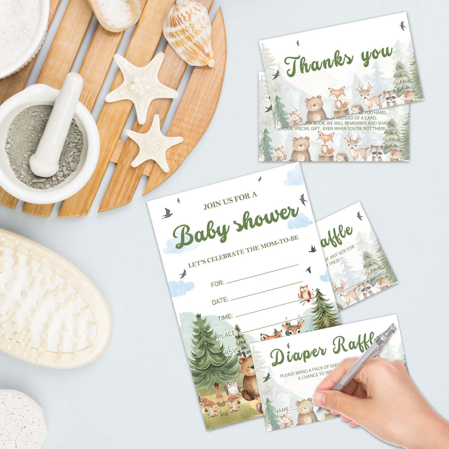 Woodland Baby Shower Decorations,Woodland Themed Baby Shower Invitations for 20 Guests Matching Envelopes,Woodland Gender Reveal Party Decorations,Birthday Invitation Bundle Pack For 1St