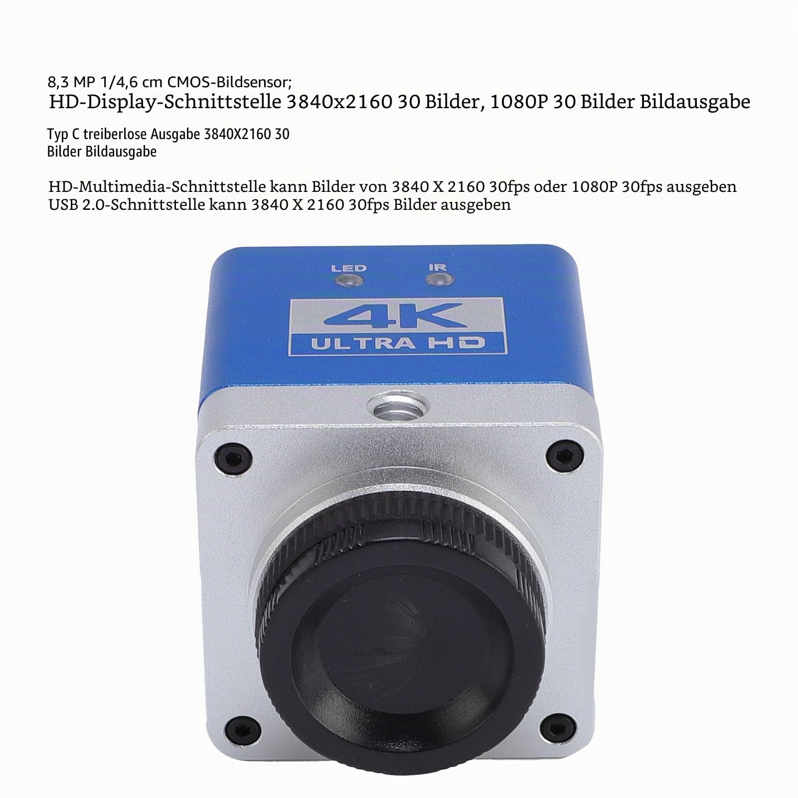 4K USB -HDMI -Kamera, 8,3 MP 3840x2160 Hochauflösende Zoom in und aus HD -Industriekamera, Typ C Digitale Video -Mikroskopkamera mit Fernbedienung, 1/1,8 -Sensor