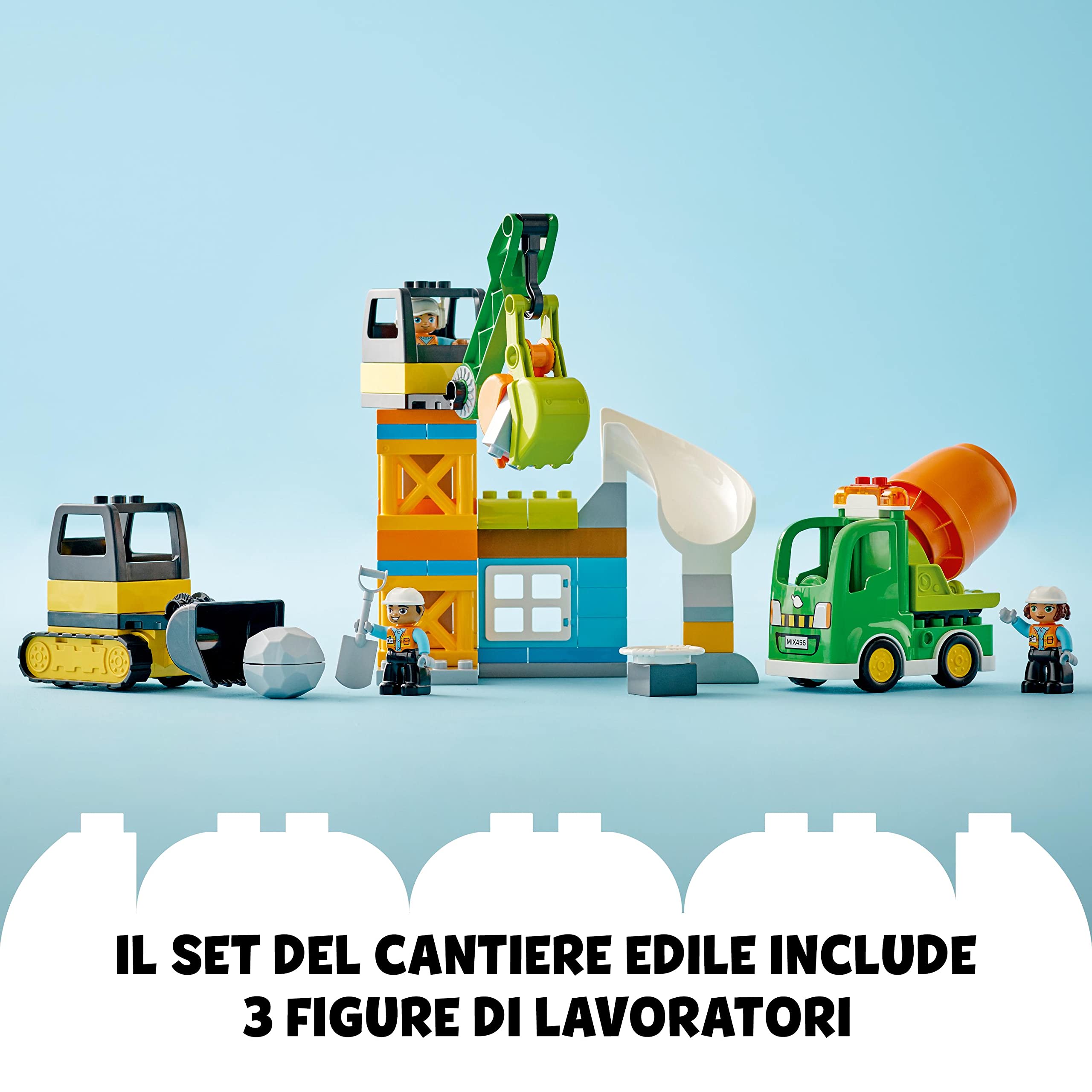 LEGO DUPLO Town Cantiere Edile con Bulldozer, Betoniera e Gru Giocattolo, Idea Regalo per Bambini e Bambine da 2 Anni, Giochi Educativi e Sensoriali con Luci, Suoni e Mattoncini Grandi 10990