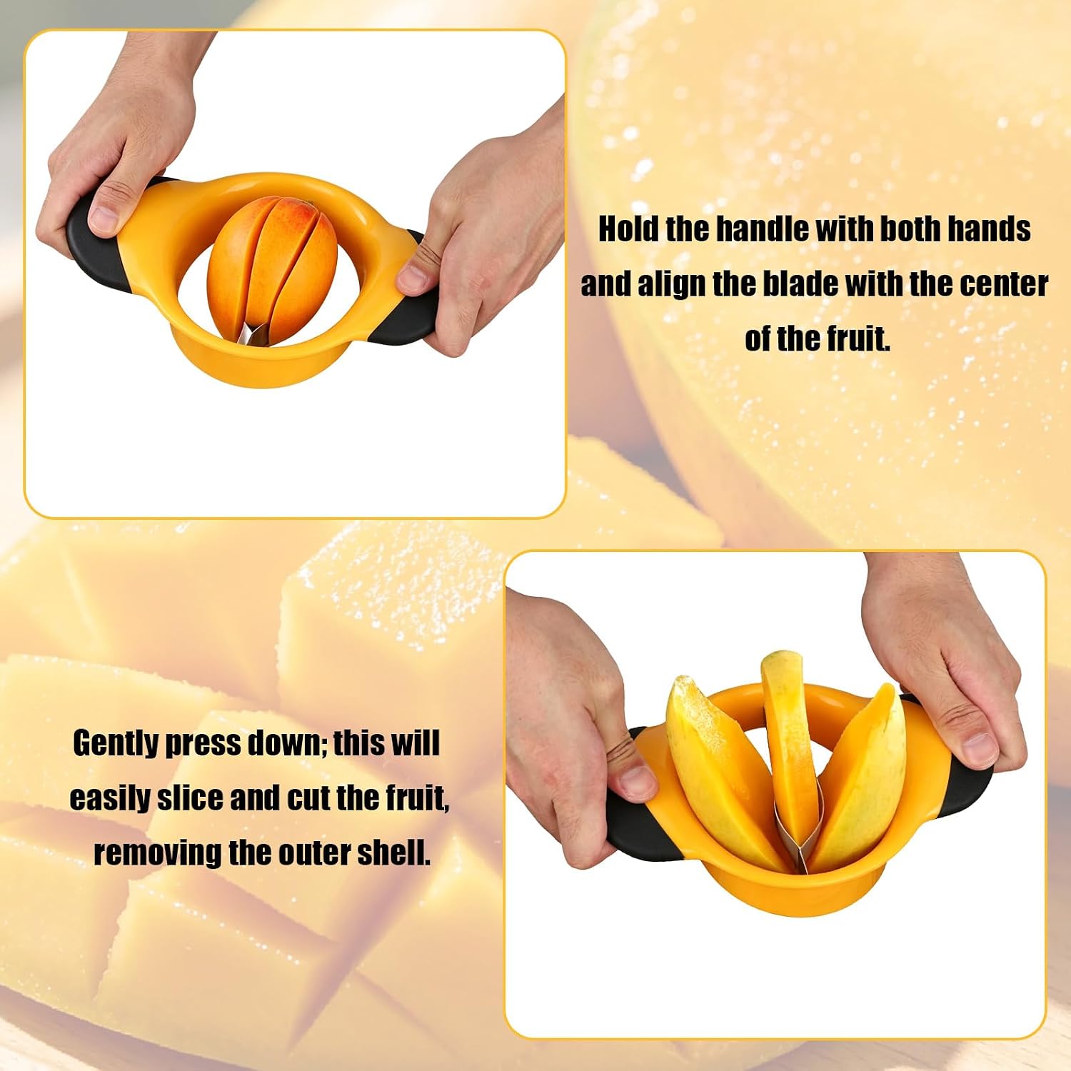 Mango Slicer, Stainless Steel Fruit Pitter Tool with Anti-Slip Plastic Handle Easy Pitting Slicing & Coring Practical Mango Peeler Splitter Kitchen Knife Gadget for Homemade Desserts Salads Smoothies