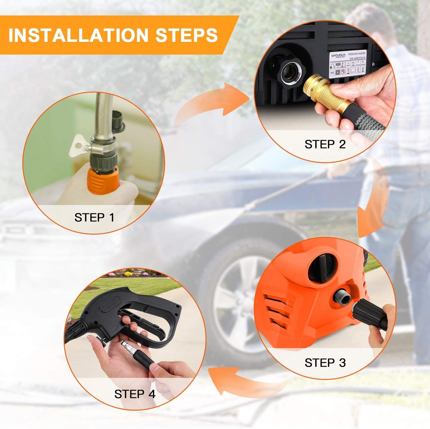 WHOLESUN 3000PSI Electric Pressure Washer 2.4GPM 1600W Power Washer with Hose Reel and Brush Orange : Patio, Lawn & Garden