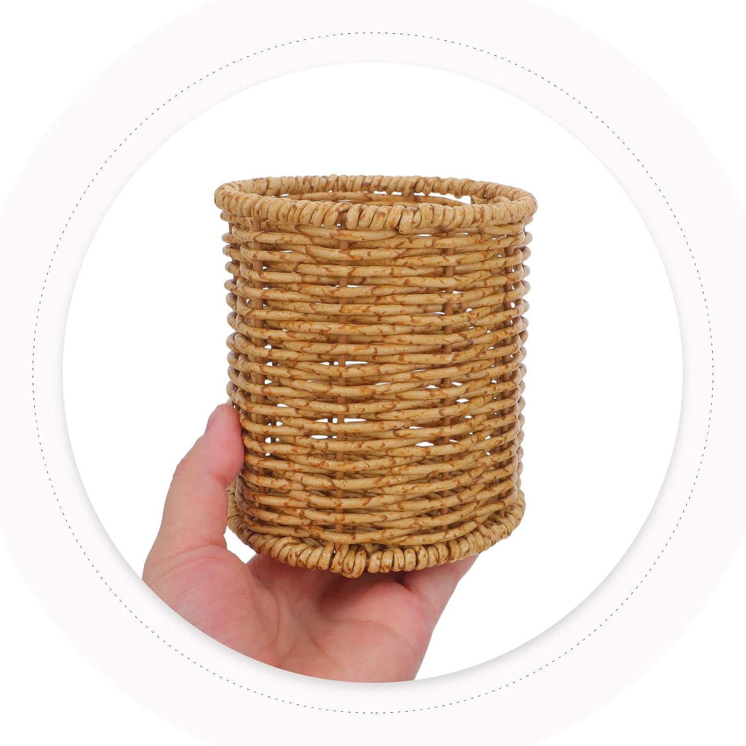 Rustic Wicker Style Chopsticks Holder for Kitchen Counter Storage Brown
