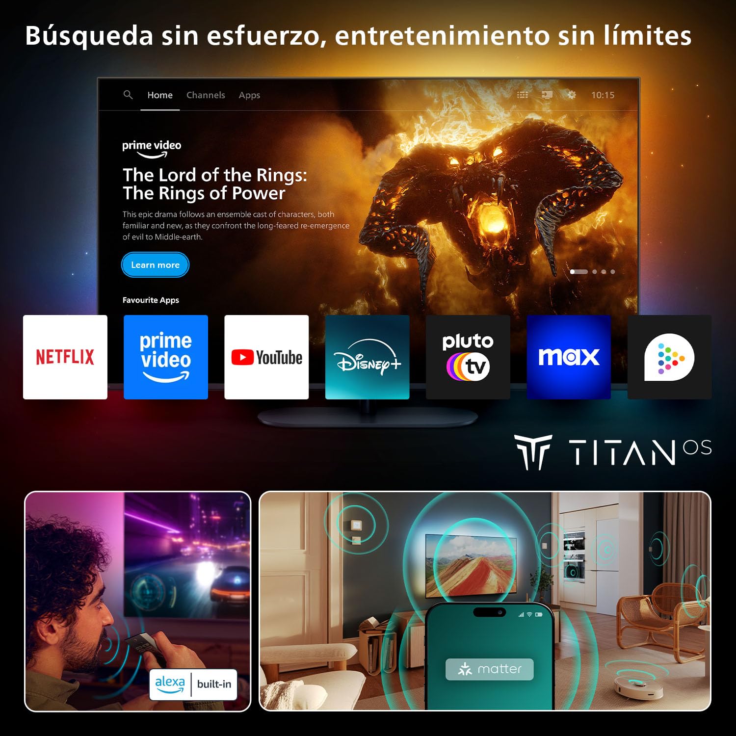 PHILIPS 55MLED820 Mini LED 4K Smart TV - Pantalla de 55 Pulgadas con Motor P5 Picture Engine Ultra HD, Titan OS, Dolby Vision y Sonido Dolby Atmos