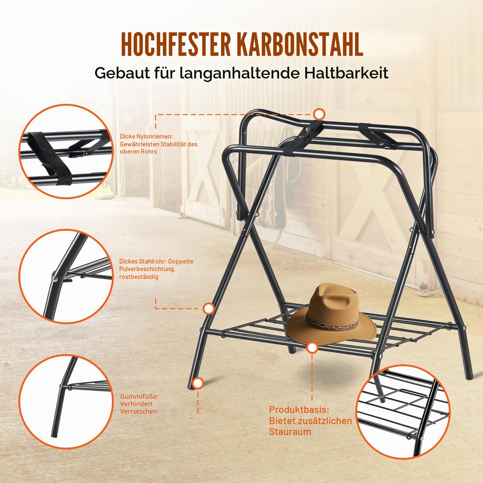 VEVOR Klappbarer Sattelhalter, Pferdesattelständer bis 60 kg, Stahl, schwarz