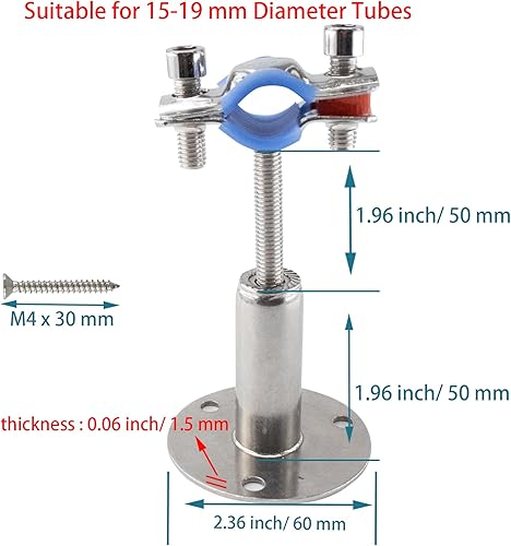 Miniatura 2 de Soporte de tubo de montaje en pared de acero inoxidable 304, abrazadera de tubo ajustable, soporte de correa de tubo de soporte fijo para tubos de