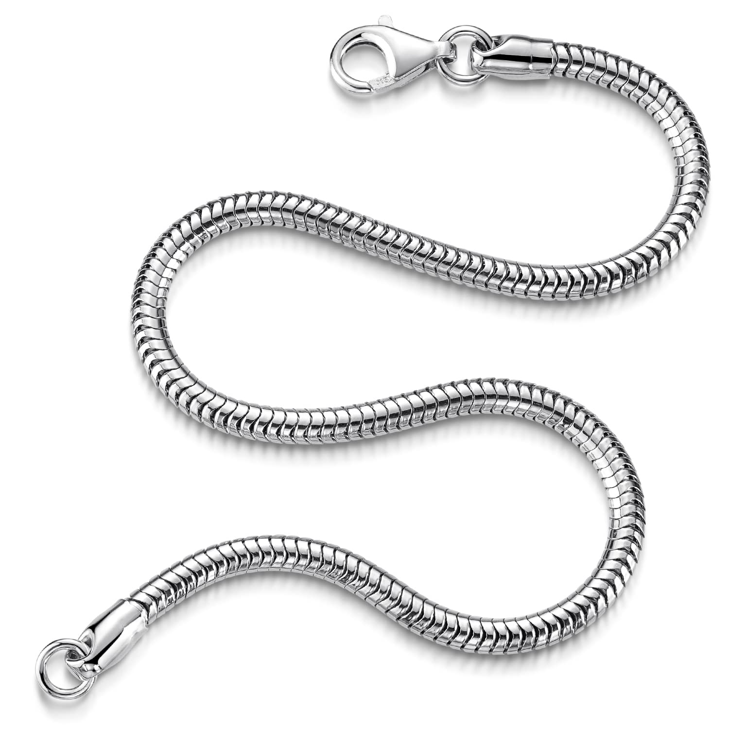 Damen Herren Armband 3mm Schlangenkette Silber 925 rhodiniert | Silberarmband aus hautfreundlichem 925 Sterling Silber in 17-23cm Made in Germany von MATERIA by Matthias Wagner