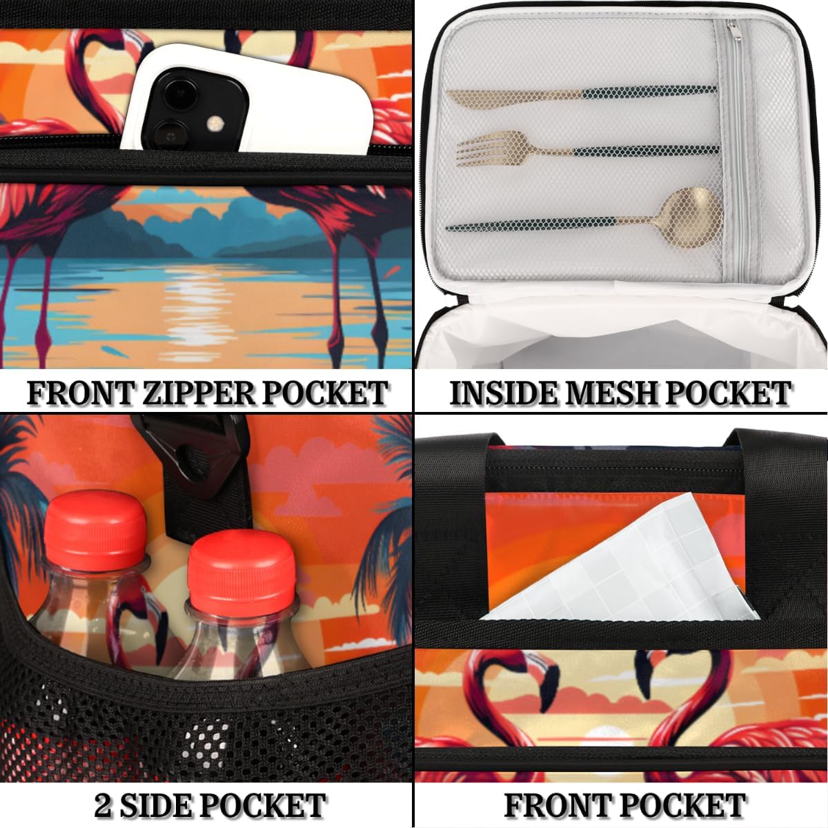 Animal Insulated Picnic Backpack Lunch Box for Women Men Picnic Basket Tote Lunch Bag Picnic Bag Portable Lunch Bags for Picnic, Beach, Work, Trip,Office, Camp Tropical Flamingo