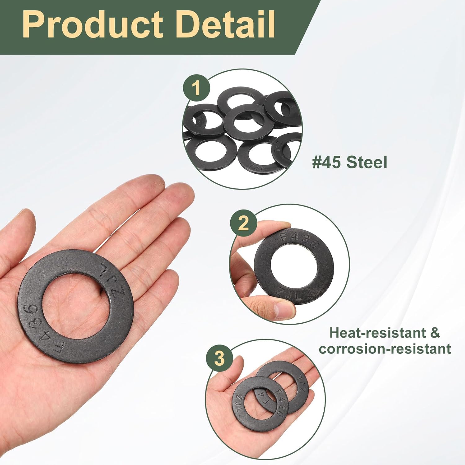 uxcell 10 Pcs SAE 1-1/4" Black Flat Washers, 45# Steel SAE Metal Washer for Screws and Bolts (ASTM F436)