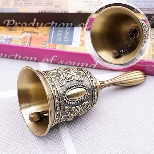 Miniatura 4 de DomeStar Campana de mano vintage de latón – Campana de llamada ruidosa para mesita de noche, cena, boda, Navidad y fiesta de vacaciones