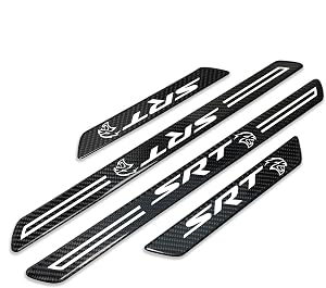 iPick Image for Dodge SRT Hellcat Black Real Carbon Fiber 4 Pcs Universal Door Sill Step Protector Kick Plates - Official Licensed