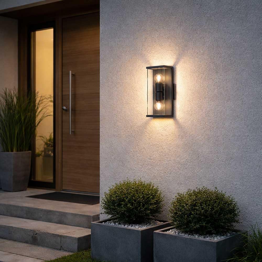 LED Design Wandleuchte Graphit Up & Down – Moderne Wandlampe für Innen & Außen, 2 x 6W E27, Warmweiß 2700K