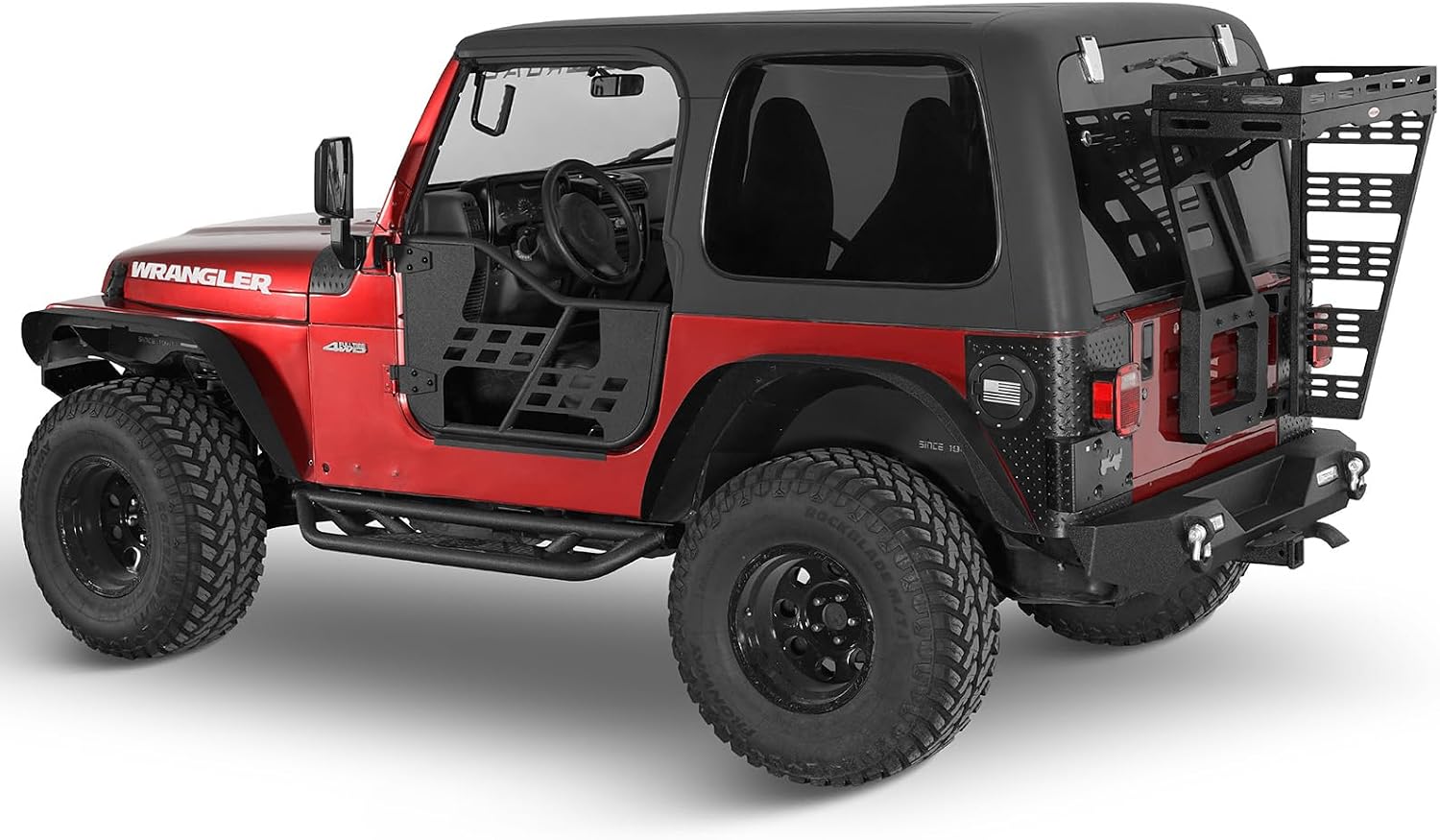 Hooke Road Wrangler TJ Tubular Side Step Bars w/Non-Slip Pad for 1997-2006 Jeep Wrangler TJ (Exclude Unlimited), 5.27-inch Drop Down Running Boards