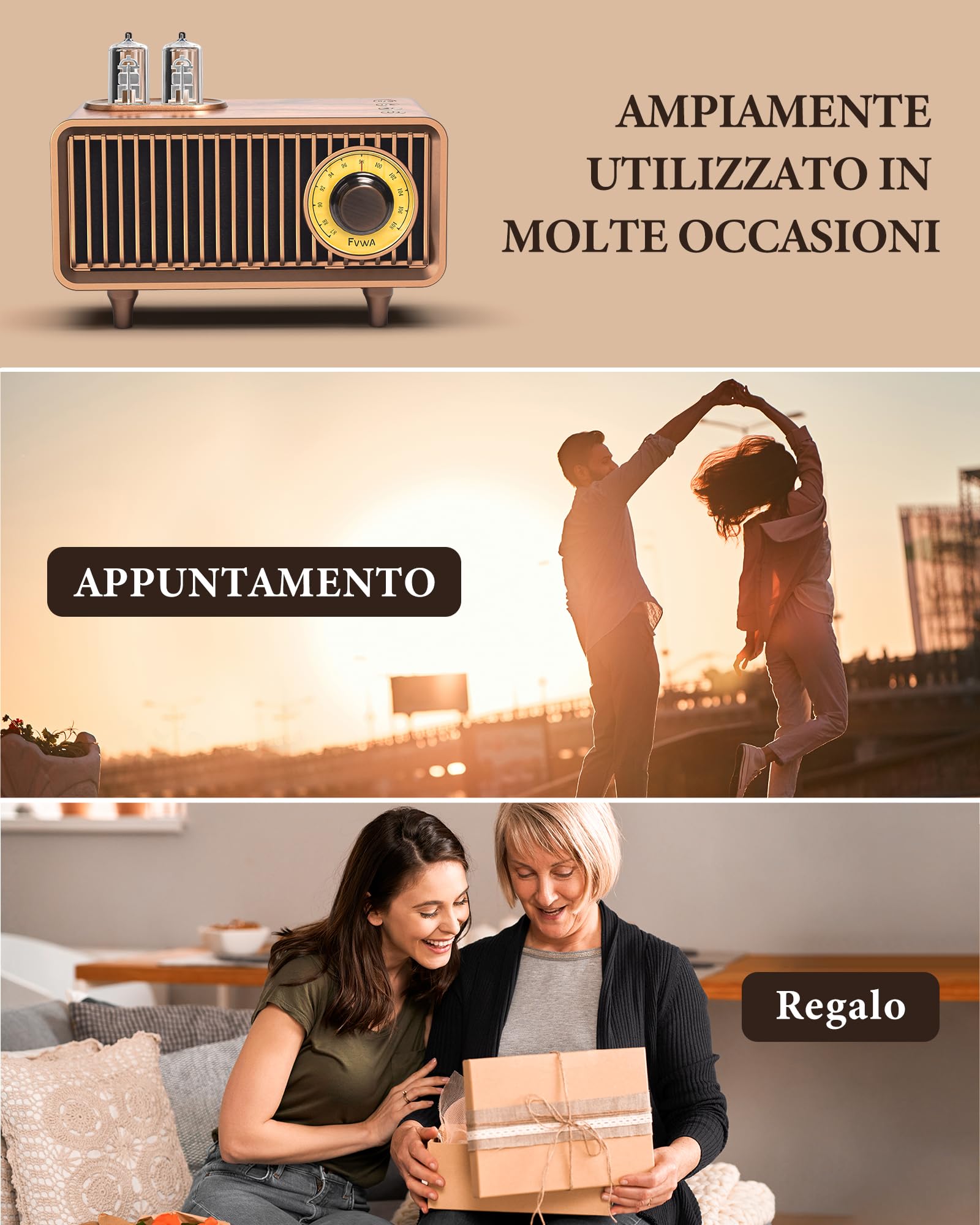 COLSUR Radio Vintage Legno, Radio Portatile Bluetooth AM FM Retrò Ricaricabile 1500mAh