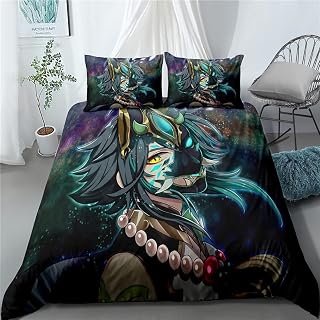 PTNQAZ Genshin Impact Game Duvet Cover Set 3D Printed Kids Bedding Set Single Double King Bed Linen For Children Teens Bed Cover (Single,1)