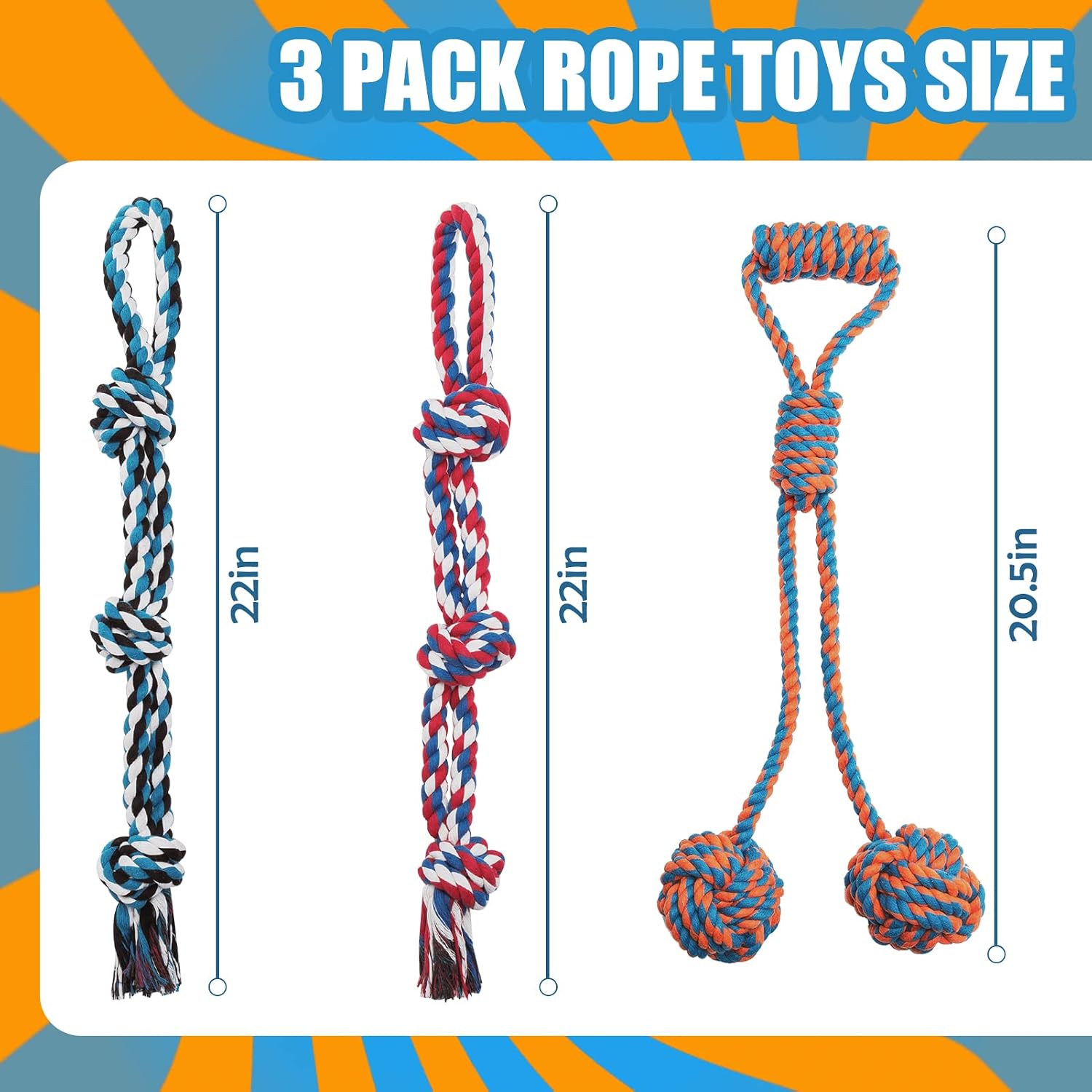 Dog Rope Toys for Medium Large Breed Dogs, 3 Pack Dog Chew Toys for Aggressive Chewers, Interactive Dog Tug of War Toys, Heavy Duty Indestructible Cotton Rope Toys, Help Teeth Cleaning