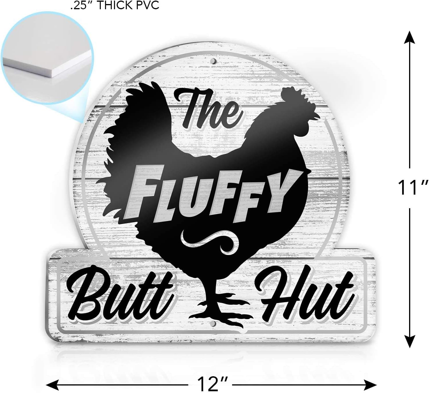 Bigtime Signs The Fluffy Butt Hut PVC Chicken Decor 12" x11'' - | Chicken Coop Accessories for Chicken Feeder - Chicken Gifts for Chicken Lovers | Funny Chicken Decor Signs for Chicken Nesting Box