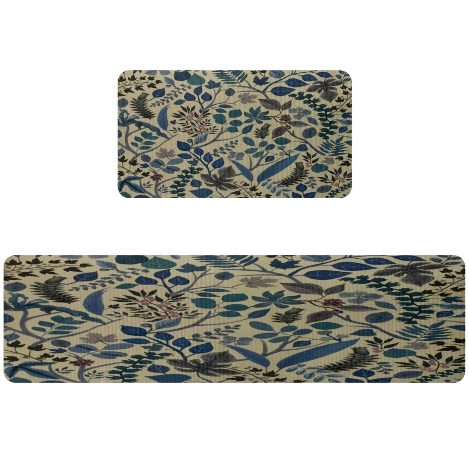Tapis de cuisine antidérapant lot de 2 absorbants lavables motif feuilles vintage rose