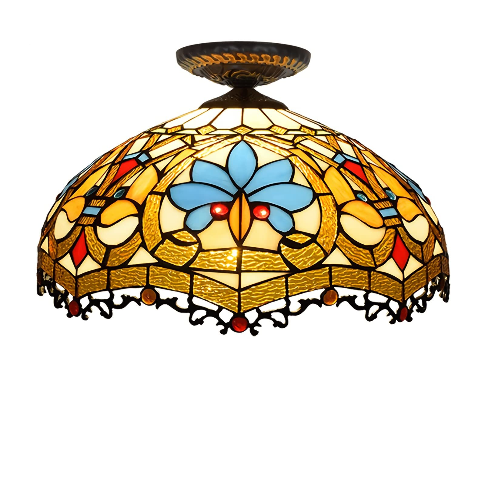 YNIYUJKL Tiffany-Style Ceiling Light, Dimmable Stained Glass Chandeliers, ?30Cm, ?40Cm, Vintage Ceiling Lamp For Living Room Bedroom Kitchen, Yellow,34Cm Chandeliers-30Cm Cei,40cm Ceiling Lamp