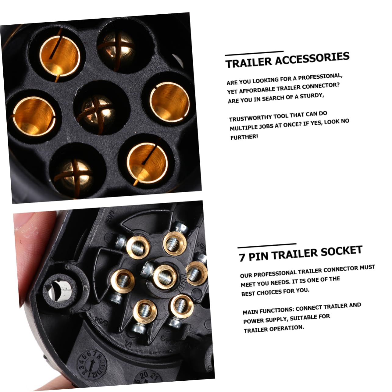 iplusmile Adaptador Enchufe para Remolque 12v 7 Pines EU Estándar 2 Piezas Negro con Conectores Metálicos y Plásticos para Vehículo Comercial y Coche