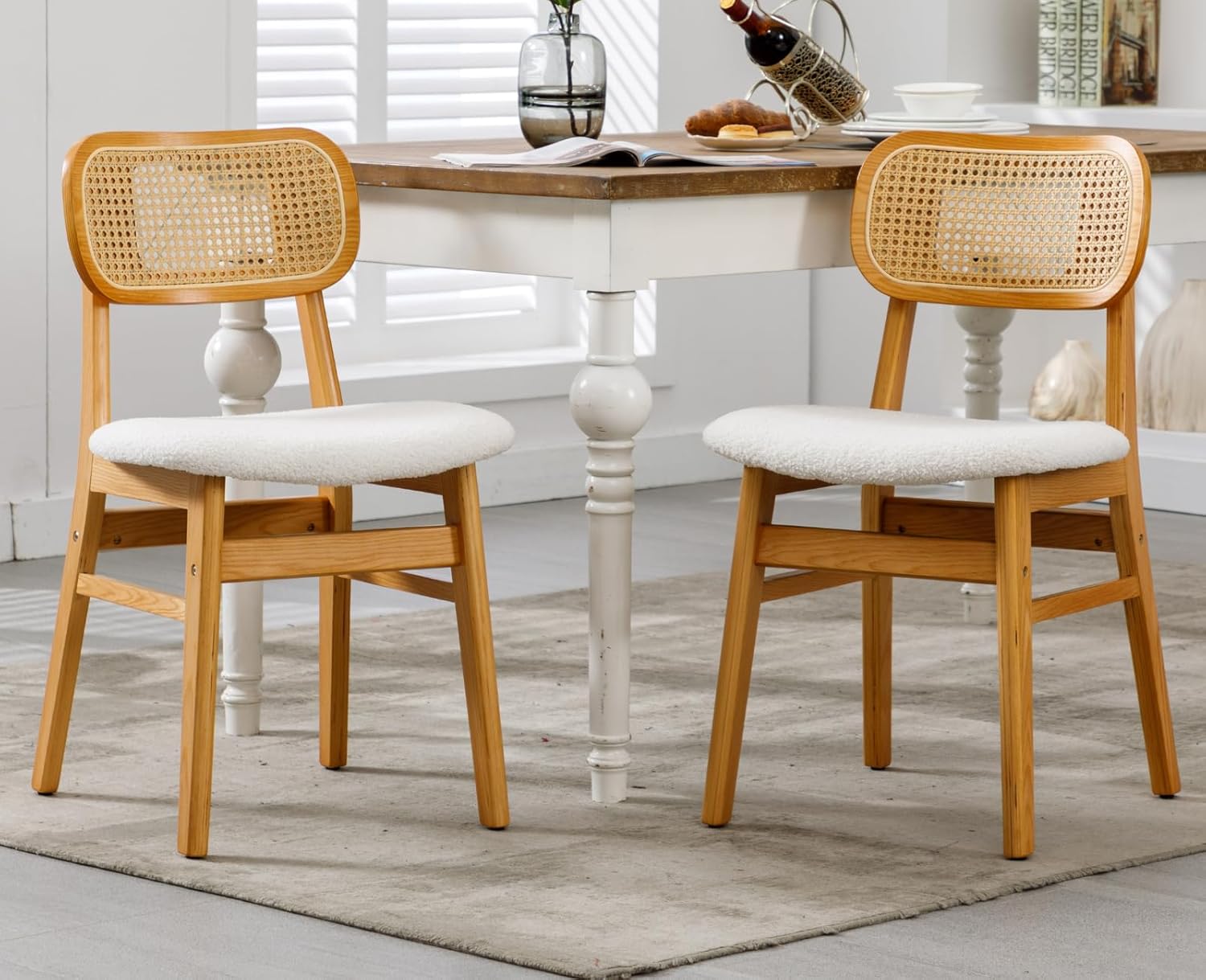 EALSON Rattan Dining Chairs Set of Curved Back Farmhouse Dining