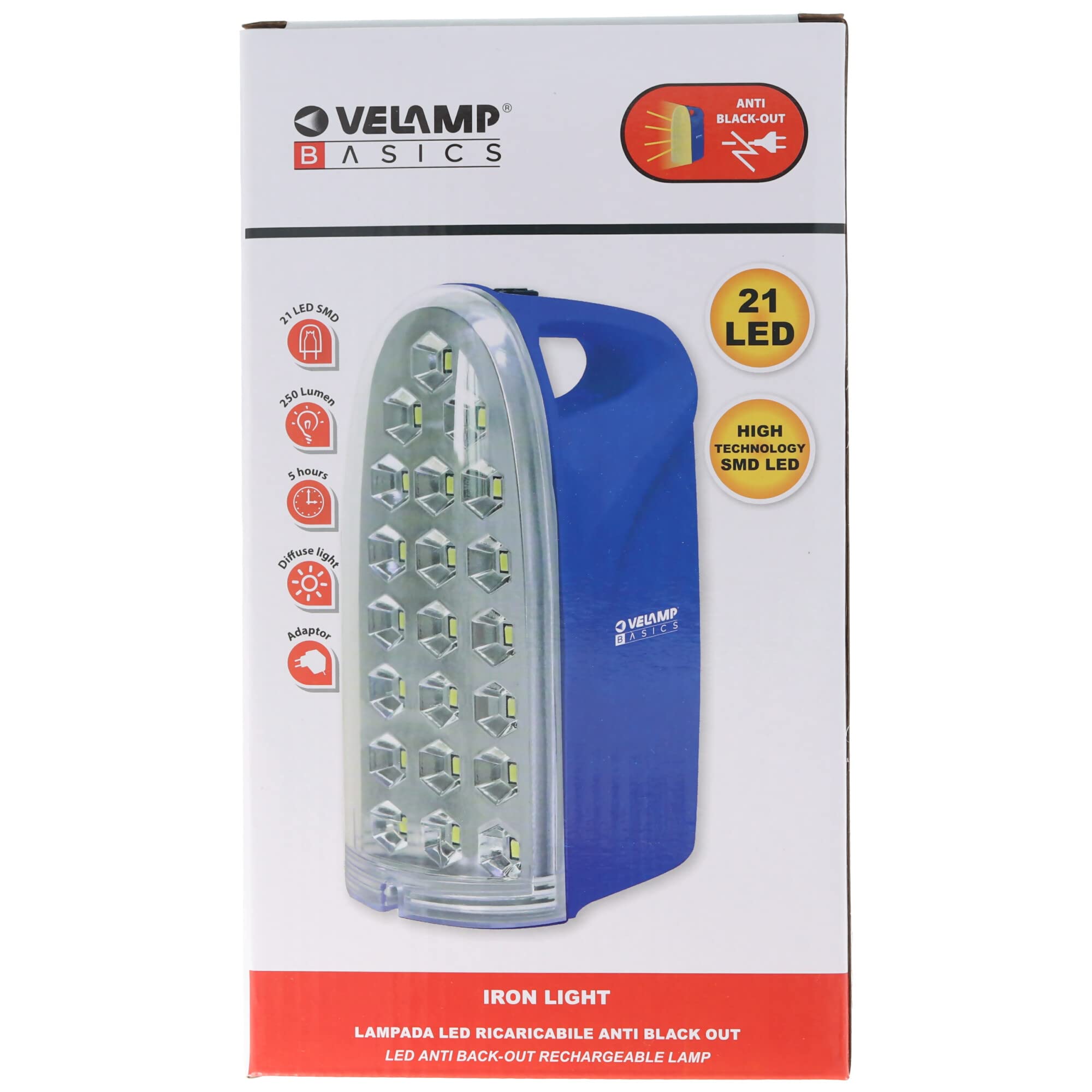 Velamp IR312 Lampe LED de secours portable rechargeable avec chargeur externe 250 lumens