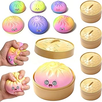 Dumpling Squishies, 18 Colors Random Mystery Glitter Dumpling Squishies Toy, Colorful Stress Balls Fidget Sensory Toy Desk Toys 4Pcs, Mixed Colors