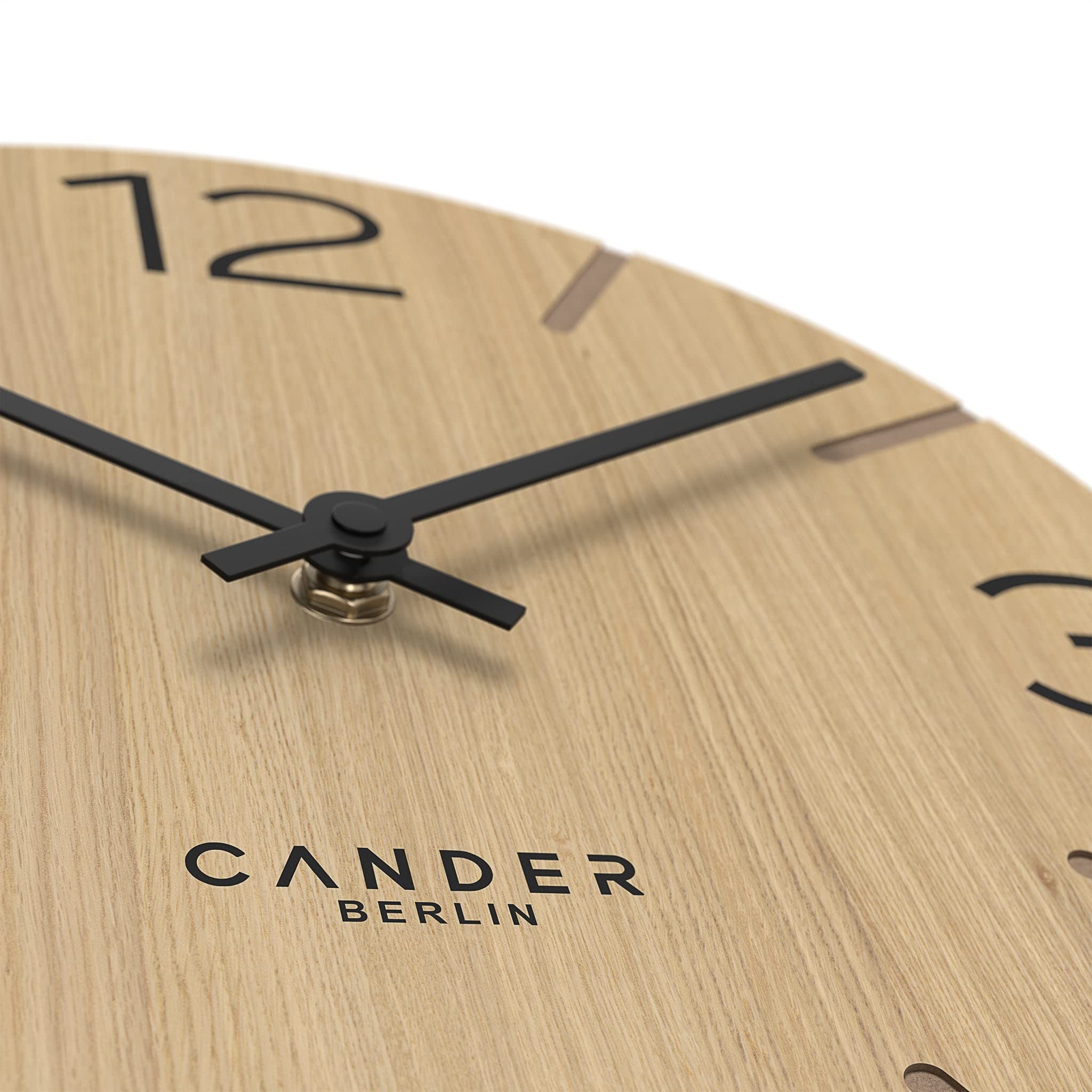 Cander Berlin MNU 2730 I Wanduhr Holz lautlos 30 cm modern Eichenfurnier Vintage ohne Ticken Wohnzimmer Büro Küche analog
