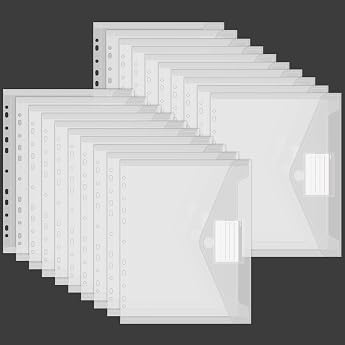 20 Waterproof Document Pockets 11 Hole Edge Collector Folders with Label Pocket - Folders for Documents Organising Office Supplies Homework