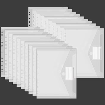 20 Waterproof Document Pockets 11 Hole Edge Collector Folders with Label Pocket - Folders for Documents Organising Office Supplies Homework