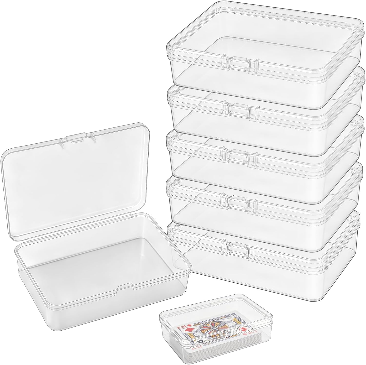 WEDDINGHELPER 6 Pack Clear Plastic Card Deck Box, Playing Card Storage Cases with Snap Closure, Standard Size Holders for Trading Cards, Card Games, Small Accessories & Home Organization