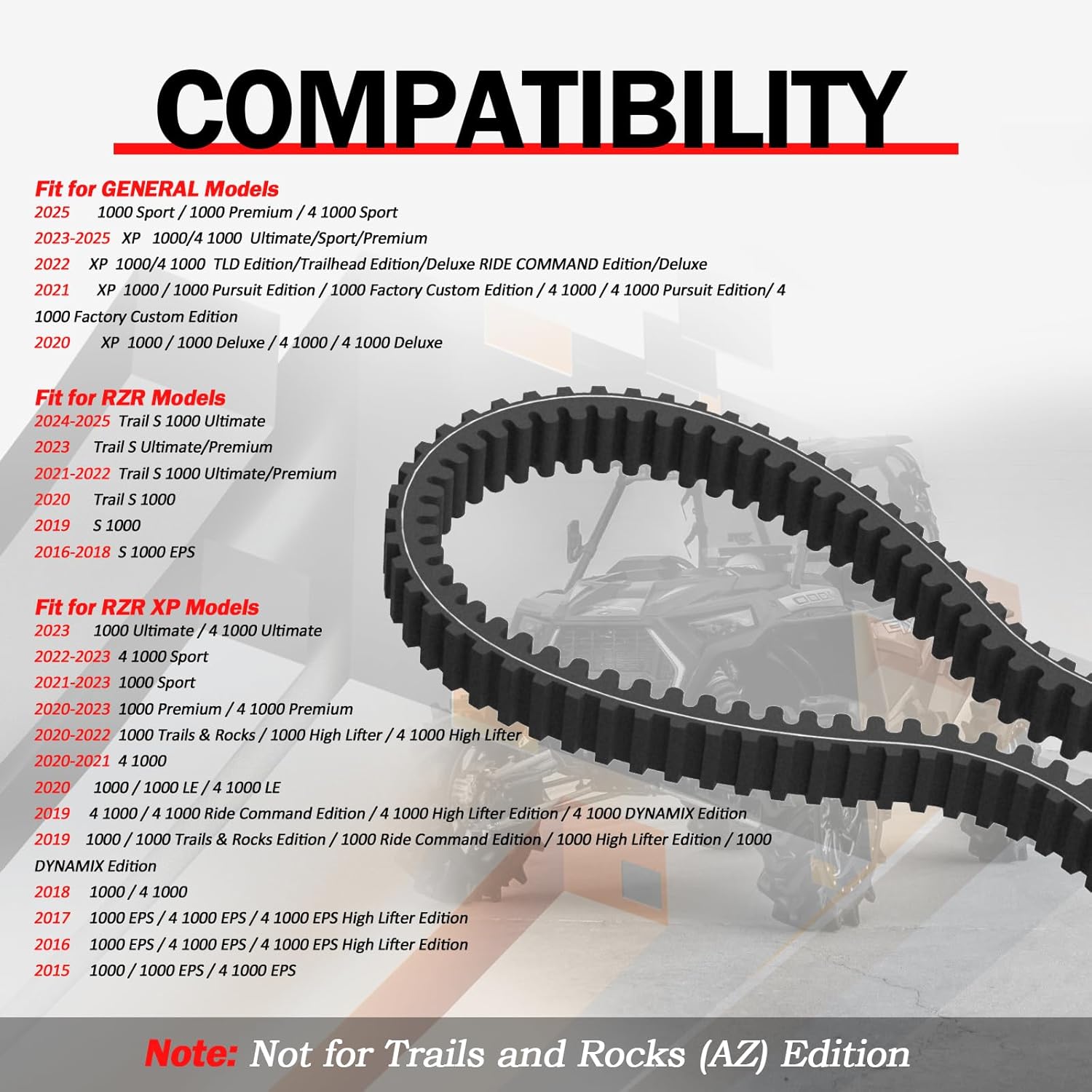 3211180 Drive Belt Compatible with Polaris RZR XP 1000 4 2015-2025 Accessories, 3211172 Heavy Duty CVT Belt for General XP 1000 2020-2025, 3211148