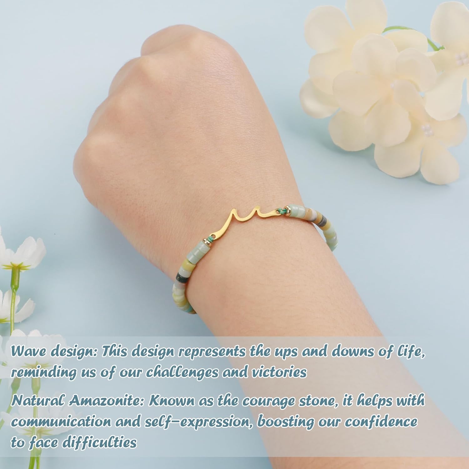 Sereney Birthday Gifts for Women, Wave Bracelet as 13th 16th 18th 21st 40th 50th 60th Birthday Gifts for Girls, Adjustable Natural Stone Bracelet as Easter Gifts for Teen Girls Gifts Idea - Image 4