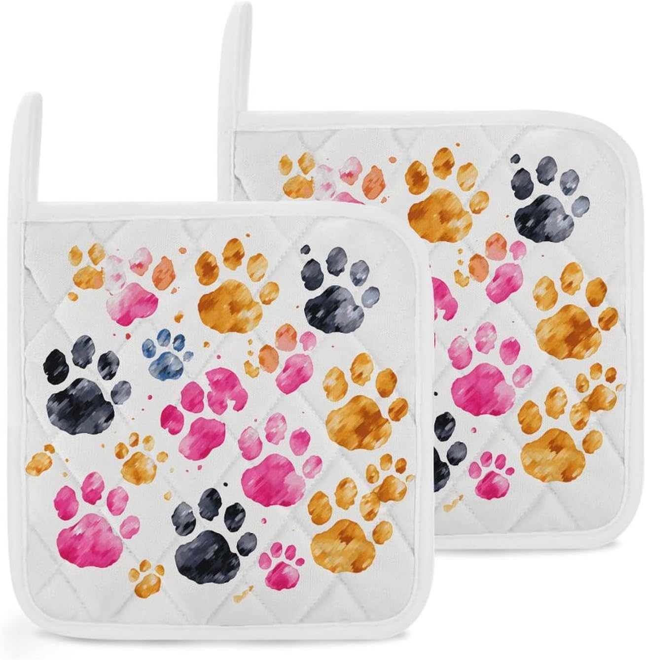 Pot Holder Set of 2 Colorful Dog Paws Printed Potholders for Kitchens Heat Resistant & Non Slip Potholders for Kitchen Cooking Baking BBQ