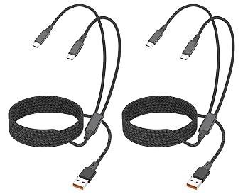 4FT Multiple Charger Cable, 2Pack, 2-in-1 USB C, USB A to Dual USB C Cord, Multi USB Type C Splitter Cable for iPhone 16/15 Pro Max, iPad Air/Pro, Galaxy S24, Google Pixel,Android,Car
